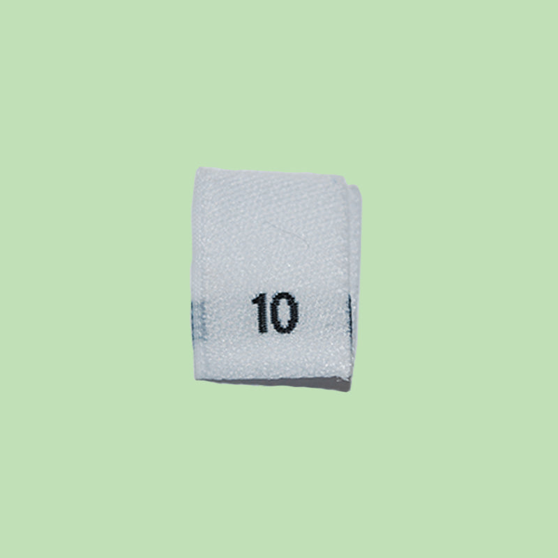 White Size Labels with Black Numbers